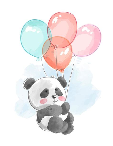 Cute Panda Drawing, Panda Drawing, Arte Doodle, Panda Lindo, Balloon Illustration, Baby Animal Drawings, Panda Art, Cute Panda Wallpaper, Cartoon Panda