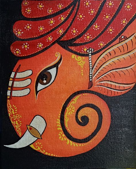 Hindu God Painting Easy, Canvas Painting Ideas Ganesha, Ganapati Drawing Easy, God Painting Easy, God Painting Indian Easy, Ganesha Painting Acrylics Easy, Cute Ganesha Painting, Ganpati Paintings Creative, Indian Art Paintings Easy