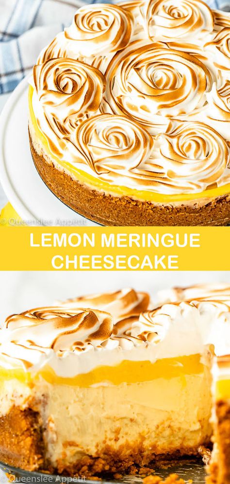 Lemon Meringue Cheesecake ~ Recipe | Queenslee Appétit Tart Lemon Curd, Meringue Cheesecake, Cheesecake Tart, Toasted Meringue, Lemon Meringue Cheesecake, Lemon Cheesecake Recipes, Meringue Pie Recipes, Diy Cupcake, Lemon Dessert Recipes