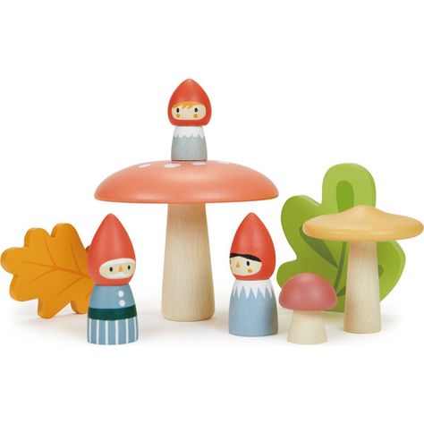 Woodland Gnome Family - Tender Leaf Toys Pretend Play, Play Tents & Vanities | Maisonette Gnome Family, Deep In The Forest, Gnome Doll, Wooden Playset, Nordic Gnomes, Imaginary Play, Wooden Doll, Doll Family, Wooden Figurines