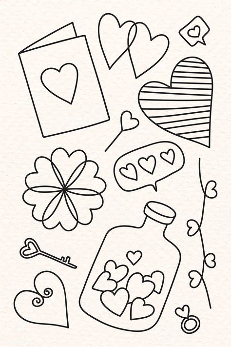 Hand drawn love and valentine's day doodle vector collection | premium image by rawpixel.com / marinemynt Cute Simple Doodles Love, Valentines Day Doodles, Doodle Love, Valentine Drawing, Love Draw, Valentine Doodle, Valentines Day Drawing, Doodle Vector, I Love You Drawings