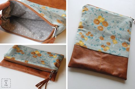 Diy Leather Pouches, Pochette Diy, Diy En Cuir, Art Fil, Diy Clutch, Lashes Mascara, Foldover Clutch, Eyeshadow Eyeliner, Diy Purse