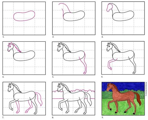 How to Draw a Horse Horse Art Projects For Kids, How To Draw A Horse Step By Step, How To Draw Horse, How To Draw A Horse, Kids Drawing Ideas, Draw Horse, Draw Outline, Draw A Horse, Drawing Lessons For Kids