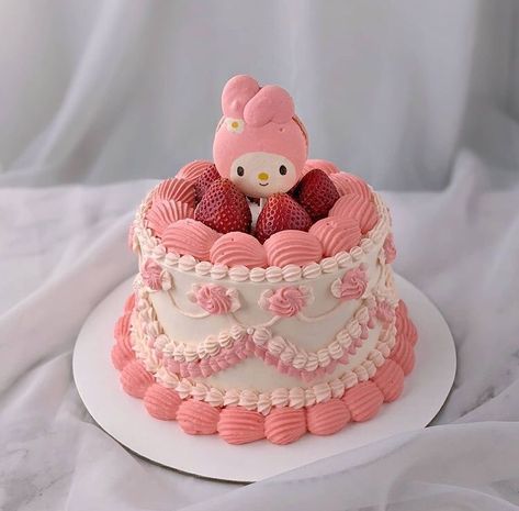 ʚ kimi ɞ on Twitter: "my melody cake & macarons… " My Melody Cake Design, Hello Kitty Vintage Cake, Hello Kitty Strawberry Cake, Strawberry Vintage Cake, Melody Cake Design, My Melody Cupcakes, My Melody Birthday Cake, My Melody Cake, Melody Cake