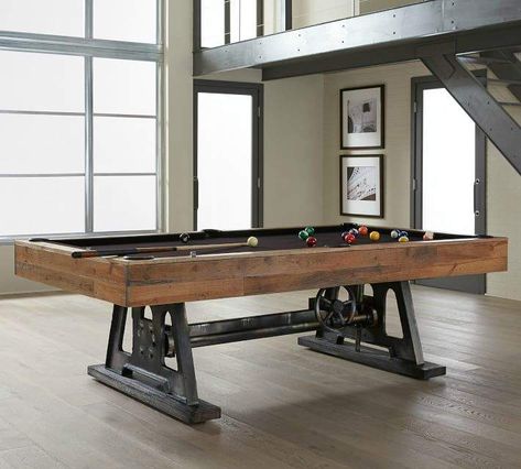 Da Vinci Pool Table, Rustic, Industrial, Reclaimed wood #basement #loft #gameroom #ad Barn Pool, Pool Table Room, Interesting Objects, Industrial Inspiration, Mahogany Stain, Foosball Table, Restaurant Tables, Billiard Room, Rec Room