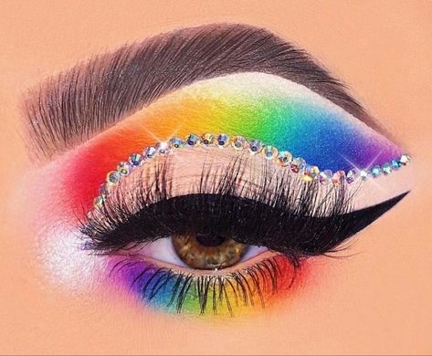 Eye makeup 🌈 Drag Show Makeup, Pride Eyeshadow, Trans Makeup, White Eye Makeup, Pride 2024, Disco Makeup, Makeup Collage, Rainbow Eye Makeup, Flawless Face Makeup