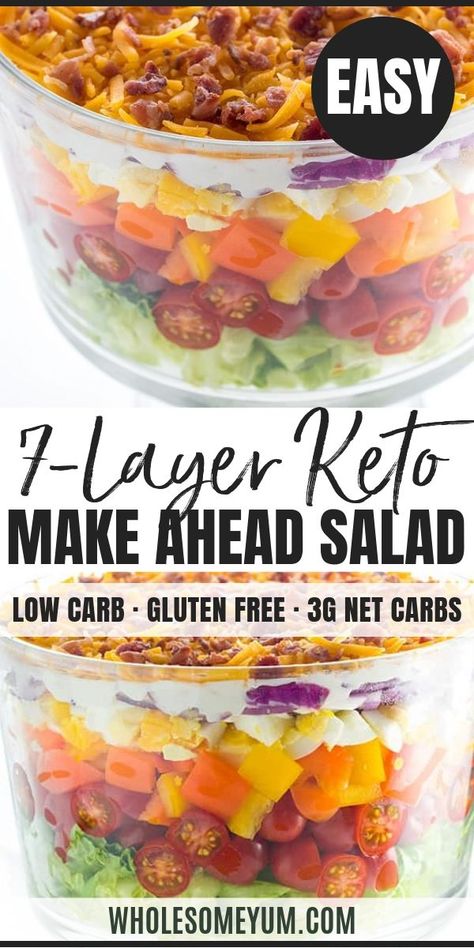 Seven Layer Salad Recipe, 7 Layer Salad Recipe, Thm Salads, Layered Salads, Keto Veggie Recipes, 7 Layer Dip Recipe, 7 Layer Salad, Layered Dip Recipes, 7 Layer Dip