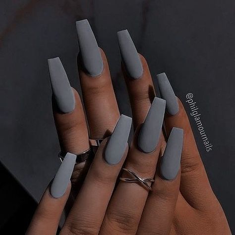 Plain Acrylic Nails, Solid Color Acrylic Nails, Burgundy Acrylic Nails, Grey Matte Nails, Matted Nails, Matte Acrylic Nails, Grey Acrylic Nails, Grey Nails, Grey Nail Designs