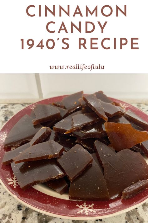 Vintage Cinnamon Candy #recipe #candy #cinnamon #cinnamoncandy #vintagerecipes #grandmasrecipe #vintage #oldfashionedrecipes Cinnamon Hard Candy, Microwave Peanut Brittle, Hard Candy Recipes, Cinnamon Candy, 1940's Style, Grandma's Kitchen, Old Fashioned Candy, Candy Recipe, Vintage Dessert