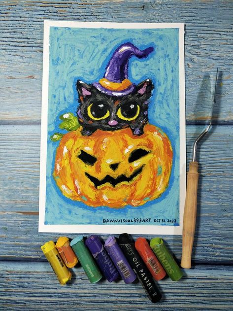 Pumpkin Drawing, Oil Pastels Painting, Oil Pastel Art, Oil Pastel Drawings, Crayon Art, Pastel Watercolor, Oil Pastels, October 31, Pastel Drawing