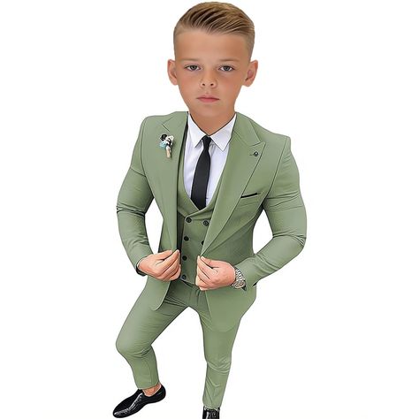 PRICES MAY VARY. Material - The boys tuxedo suit are made of high quality 80% polyester and 20% Viscose, soft and comfortable, crisp, not easy to fold, good air permeability, to ensure your little boy dressing comfort to the maximum extent, is the best gift for your children! Design: kids tuxedo suit for boys,Peak Lapel,fashion v neck,one button,Chest side pocket,two real pockets,double-breasted vest,elastic waist,slim fit jacket pants set, Package:3 Pieces Boys Suit Set,including one pieces of Children Suits Boys, Boy Jacket Outfit, Suits For Kids Boys, Kids Dress Clothes, Kid Tuxedo, Kids Wedding Outfits, Suit For Boys, Suit 3 Piece