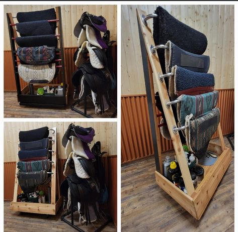 Saddle Pad Rack, Tack Room Organization, Horse Tack Rooms, Mobile Shop Design, Horse Barn Ideas Stables, Horse Barn Designs, Horse Shelter, Dream Horse Barns, Horse Facility