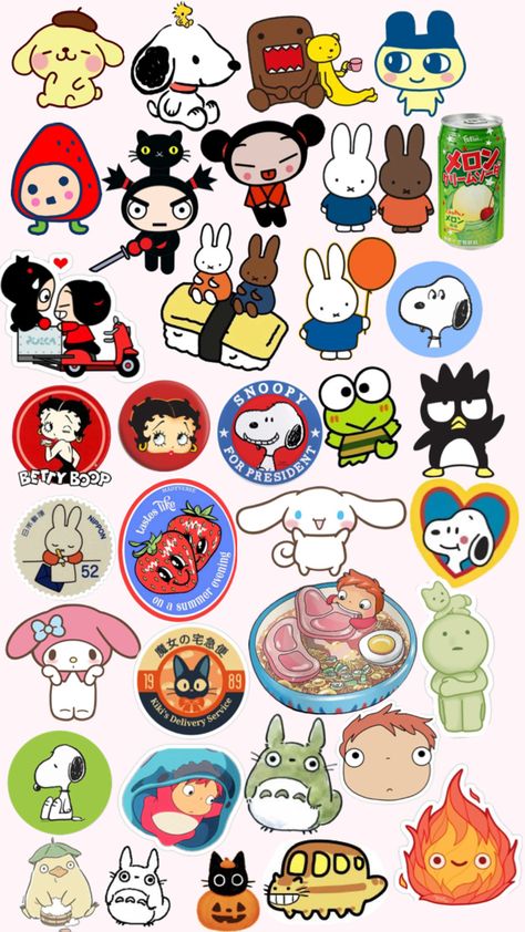 Sanrio, betty boop, snoopy, miffy, totoro, ponyo,pucca Cottagecore Prints, Hello Sticker, Cloud Stickers, Scrapbook Printing, Iphone Case Stickers, Collage Phone Case, Scrapbook Stickers Printable, Hello Kitty Iphone Wallpaper, Idul Fitri