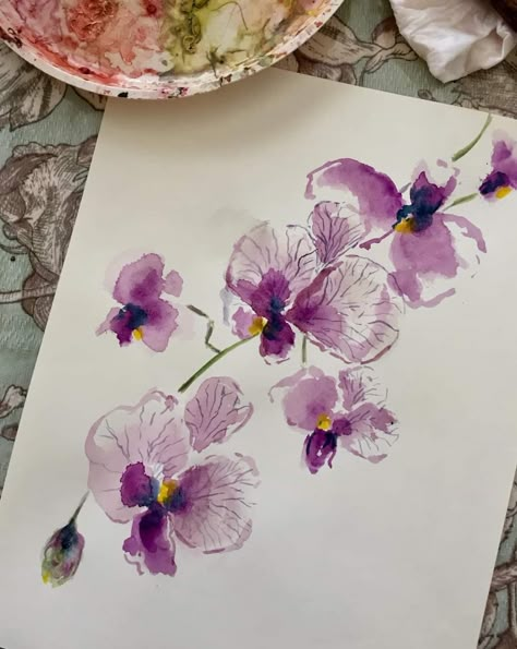 Loose Watercolor Flowers Watercolour, Watercolor Orchids Painting, Watercolour Orchid, Art Our World, Orchid Watercolor, Orchid Drawing, Orchids Painting, Loose Watercolour, Loose Watercolor Flowers