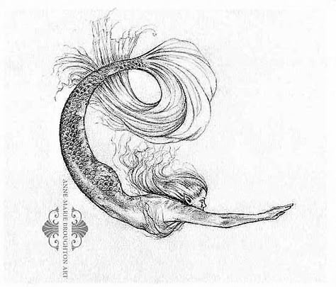 Illustrative Mermaid Tattoo, Whimsical Mermaid Tattoo, Emo Mermaid, Vintage Mermaid Tattoo, Mermaid Tattoo Ideas, Illustrative Tattoo, Small Symbol Tattoos, Siren Tattoo, Book Illustration Design