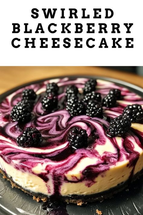 Ingredients: 1 1/2 cups graham cracker crumbs 1/4 cup unsalted butter, melted 3 tablespoons sugar... Blackberry Swirl Cheesecake, Blackberry Cheesecake Recipes, Huckleberry Cheesecake, Blackberry Cheesecake, Pastry Ideas, Cheesecake Toppings, Delish Desserts, Cake Cheesecake, New Cake