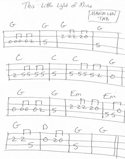 This Little Light Of Mine - G Major - MANDOLIN MELODY TAB Easy Mandolin Songs, Mandolin Cords, Learning Mandolin, Mandolin Chords, Mandolin Songs, Mandolin Music, Mandolin Lessons, Guitar Chords And Scales, Easy Guitar Tabs