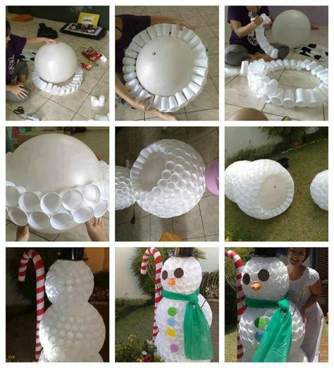 An easy snowman Christmas Parade Floats, Christmas Float Ideas, Diy Snowman, Christmas Parade, Office Christmas, Snowman Crafts, Plastic Cups, Christmas Deco, Xmas Crafts