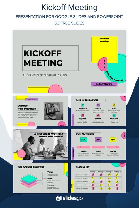 A good project kickoff will guarantee your success. Download and modify this template for kick-off meetings in Google Slides and PowerPoint. Kickoff Meeting, Free Ppt Template, Effective Presentation, Presentation Design Layout, Powerpoint Free, Presentation Design Template, Power Point Template, Powerpoint Slide, Google Slides Themes