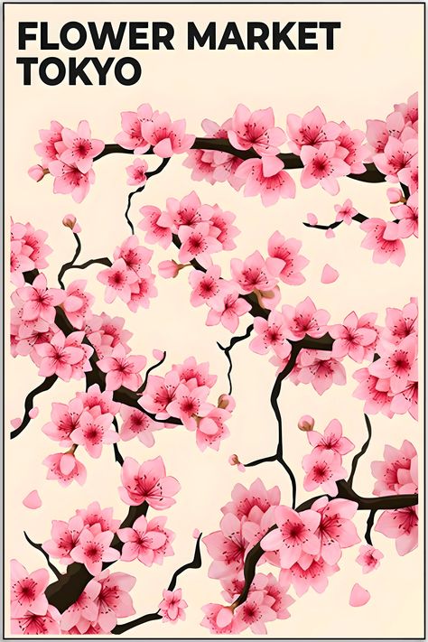 Plakat - Japanske blomster - Flower market - admen.dk Flower Graphic Design Poster, Floral Poster Design, Japanese Floral Design, The Flower Market, Japan Flower, Flower Graphic Design, Flower Market Poster, Paris Poster, Floral Poster