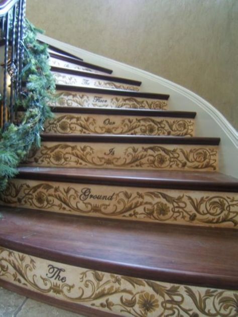 Stencil Stairs Risers, Stencil Stairs, Stairs Painting, Painted Steps, Stenciled Stairs, Painting Stairs, Painted Staircase, Painted Staircases, Stairs Ideas