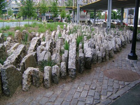 Queens Plaza Landscaping Campus Landscape Design, Michael Singer, Boulder Garden, Queensboro Bridge, Inspirational Sculpture, Recycled Concrete, Landscape Details, Granite Paving, Garden Fence Art