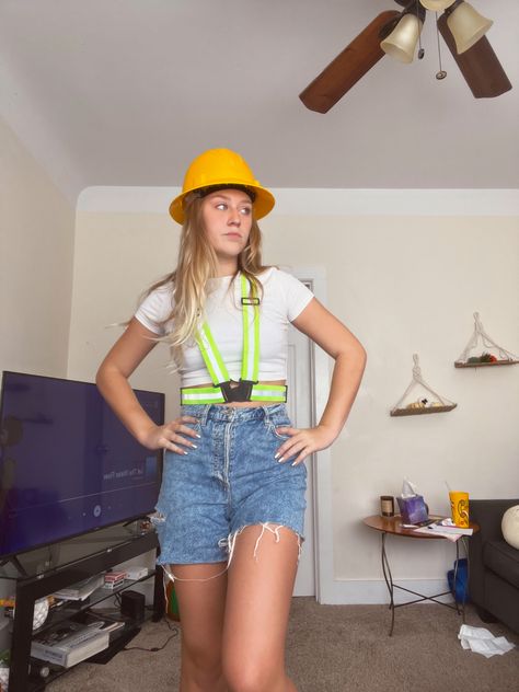 Construction Theme Outfit Women, Career Halloween Costumes, Bob The Builder Costume Women, Construction Halloween Costume For Women, Construction Dress Up Day High School, Cute Construction Worker Outfit Women, Construction Worker Outfit Women, Construction Costume Women's, Construction Worker Costume For Women