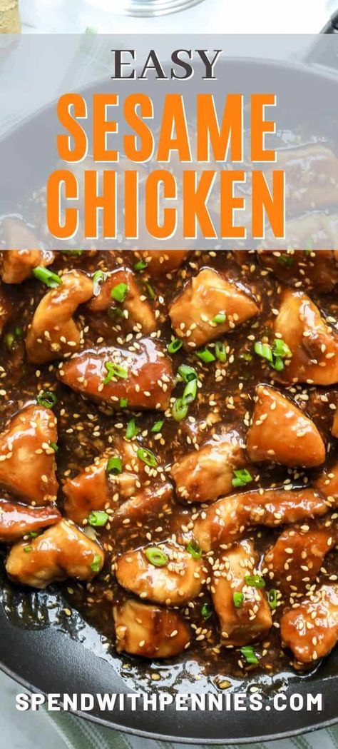 Sesame chicken is a classic recipe that tastes even better than take out! With a sauce made with ginger, soy sauce, and sesame seeds this dish is quick and easy to prepare! #spendwithpennies #sesamechicken #dinner #maincourse #Asian #takeout #Chinese Sesame Recipes, Easy Sesame Chicken, Sesame Chicken Recipe, Diner Recept, Asian Chicken, Sesame Chicken, Asian Inspired Recipes, Asian Dishes, Easy Chicken Recipes