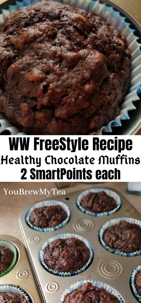 Everyone loves these Healthy Chocolate Muffins! So easy to make and only 2 SmartPoints per muffin on the WW FreeStyle Plan! A great dessert or breakfast recipe that is simple, fast, and easy! Great make ahead meal that freezes beautifully! Healthy Chocolate Muffins, Weight Watchers Muffins, Muffins Blueberry, Weight Watcher Desserts, Weight Watchers Meal Plans, Chocolate Muffin Recipe, Weight Watchers Recipes Desserts, Ww Freestyle, Weight Watchers Breakfast