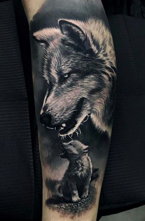 Cub Tattoo, Wolf Sleeve, Wolf Tattoos Men, Tattoo Wolf, Tier Tattoo, Tattoo Family, Wolf Tattoo Sleeve, Favorite Tattoos, Family Tattoo