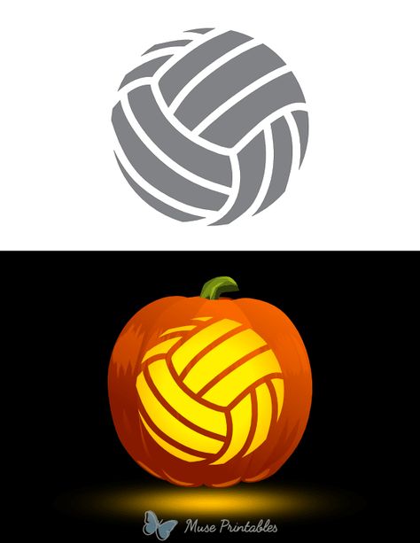 Printable Volleyball Pumpkin Stencil Volleyball Carved Pumpkin, Pumpkin Carving Ideas Volleyball, Volleyball Pumpkin Carving, Volleyball Pumpkin, Pumpkin Inspo, Pumpkin Stencils Free, Volleyball Stuff, Pumpkin Carving Ideas, Pumpkin Stencil