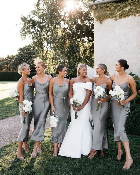 Silver Grey Bridesmaid Dresses, Silver Bridesmaid Dresses, Bridal Party Gowns, Silver Bridesmaid, Dream Wedding Decorations, Grey Bridesmaids, Bridesmaid Colors, Spring Wedding Colors, Grey Bridesmaid Dresses