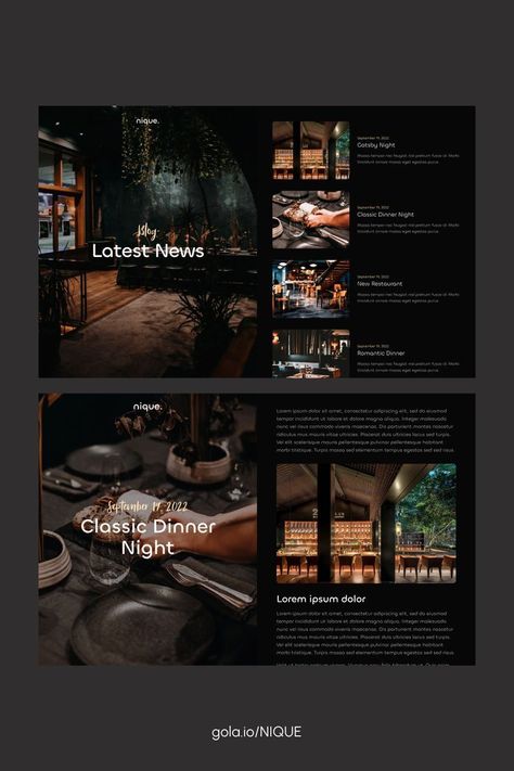 Creative website design Restaurant Website Design Inspiration, Bar Website Design, Social Media Manager Website, Dark Website, Dark Restaurant, Bar Website, Website Design Ideas, Restaurant Website Design, Luxury Website