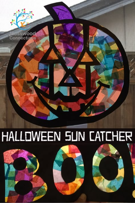 Stained Glass Halloween, Halloween Art Projects, Halloween Crafts For Toddlers, October Crafts, Fun Halloween Crafts, Halloween Arts And Crafts, Diy Halloween Decor, Halloween Preschool, Easy Halloween Crafts