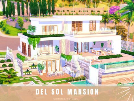 Big Floor Plans, Sims 4 Del Sol Valley, Sims 4 Celebrity, Love Island Villa, Celebrity House, Mansion Plans, Barbie Rosa, City Living Room, Sims Love