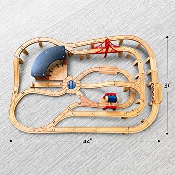 Wooden Train Set Layout, Wooden Train Table, Brio Train Set, Brio Train, Trestle Bridge, Train Table, Wooden Train Set, Kids Training, Melissa And Doug