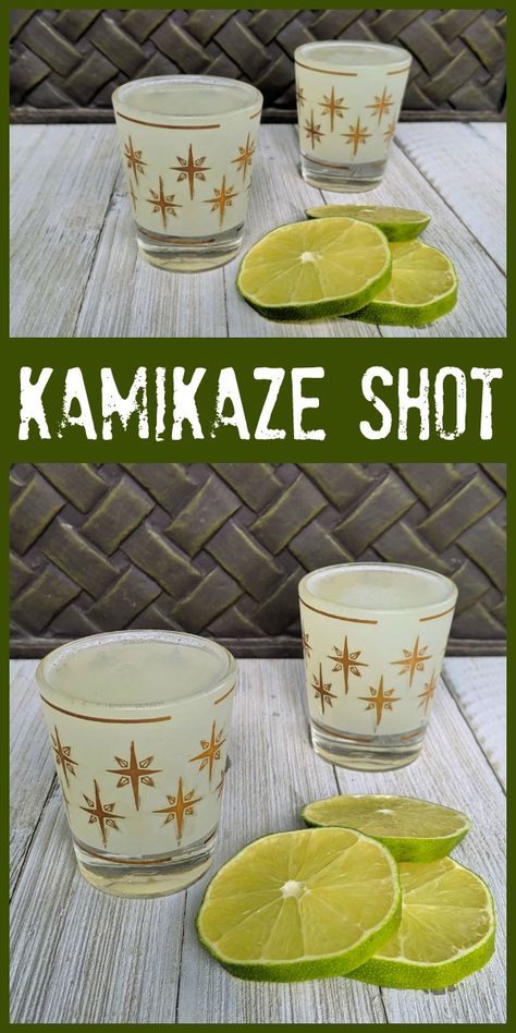 Kamakazi Shot Recipe, Shots For A Crowd, Kamikaze Shot Recipe, Kamikaze Recipe, Drink Your Juice Shelby, Kamikaze Shot, Kamikaze Cocktail, Triple Sec Cocktails, Frozen Drinks Alcohol