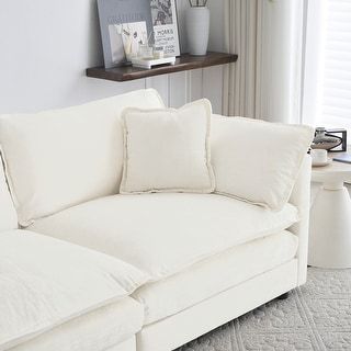 Lionel White Cotton Down-Filled Extra-Long Sofa by iNSPIRE Q Artisan - On Sale - Bed Bath & Beyond - 14046525 Sectional With Recliner, Colour Sofa, Mid Century Modern Couch, Color Sofa, U Shaped Couch, U Shaped Sectional Sofa, Living Room Sofa Set, Decoration Styles, Premium Sofa