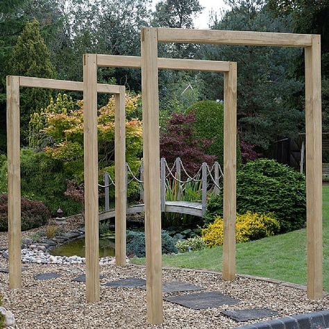 Forest Sleeper Arch Set of 3 | Garden Arbours & Arches | Webbs Garden Centre Sleepers In Garden, Garden Arbor, British Garden, Garden Arches, Garden Entrance, Forest Garden, Garden Buildings, Garden Features, Garden Set