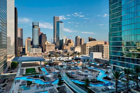 Houston Hotels, Omni Hotel, Hilton Hotels, Lazy River, Downtown Houston, Resort Pools, Outside Patio, Skyline View, East Texas