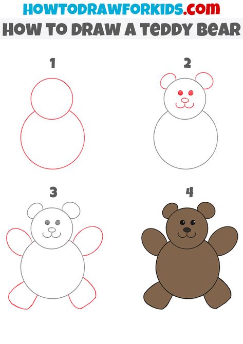 How to Draw a Teddy Bear for Kindergarten | Drawing Tutorial For Kids Drawing A Bear, How To Draw Teddy Bear, How To Draw A Teddy Bear, How To Draw A Bear Easy, Cute Teddy Drawing Easy, How To Draw A Bear, Easy Teddy Bear Drawing, Bear Directed Drawing Preschool, Cute Easy Teddy Bear Drawing