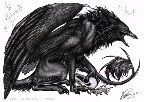 Raven Art | fear the raven by rage1986 traditional art drawings fantasy 2005 2014 ... Dnd Wereraven, Alien Wildlife, Crow Witch, Raven And Wolf, Mythical Monsters, Hybrid Art, Raven Bird, Raven Art, Fantasy Beasts