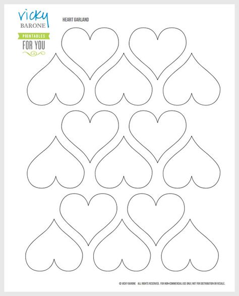 FREE PRINTABLE Heart Template | Vicky Barone Garland Template, Diy Garland Paper, Printable Heart Template, Paper Heart Garland, Valentine Centerpieces, Valentine Garland, Diy Valentine's Day Decorations, Heart Printable, Heart Template