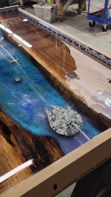 Star Wars Resin Table, Epoxy End Table, Galaxy Furniture, Upcycle Crafts, Beer Table, Epoxy Tables, Epoxy Wood Table, River Tables, Woodworking Art