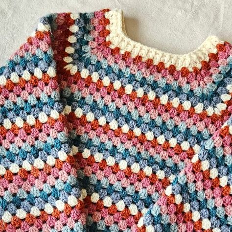 Rebecca on Instagram: "💗💙🩶🤍Granny go round jumper complete! 🤍🩶💙💗 Hey guys here's my jumper all finished I really enjoyed making this and I definitely need to make another in different colours..I have actually worn this a couple times and it's soo warm and cosy! 😍 Pattern - Granny go round jumper by @iron_lamb Yarn - @hobbii_yarn fluffy day #crochet #crochetersofinstagram #crochetaddict #crochetlove #crocheteveryday #crochetedwithlove #crocheter #crocheted #crochetsociety #crochetjumper Crochet Granny Jumper, Crochet Fluffy, Granny Go Round Sweater, Crochet Crop Jumper Pattern, Granny Stitch Raglan Sweater, Granny Go Round Jumper, Crochet Round Granny Pattern, Barbie Top, Granny Pattern