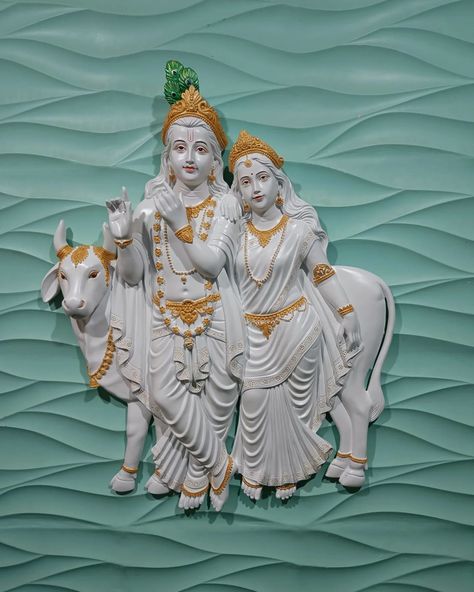 Radha Krishna & Cow 4x3ft Wall Mural #radha #krishna #mural #religious #homedecor #homedesign Bed Head, Radha Krishna, Wall Mural, Krishna, Wall Murals, Cow, Mural, House Design, Bed