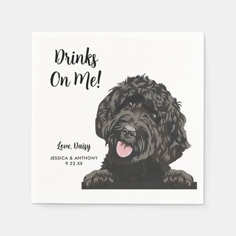 Dog Wedding Cocktail Napkins  Zazzle Black Doodle Dog, Make Napkins, Dog Tuxedo Wedding, Wedding Stirrers, To My Dog, Wedding Cocktail Napkins, Dog Tuxedo, Wedding Napkin, Wedding Silhouette