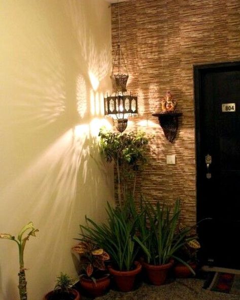 4 Easy Steps To A Beautiful Home Entrance • One Brick At A Time Traditional Indian Home Decor, Traditional Indian Home, Indian Interior Design, Corner Lights, Herb Gardens, Indian Interiors, Indian Home Interior, Ethnic Home Decor, Foyer Design