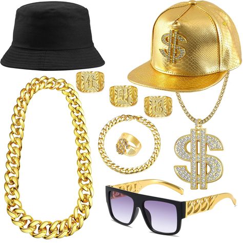 FEYIR 80S 90S Hip Hop Outfit for Males Hip Hop Costume Equipment Faux Gold Chain Greenback Signal Hat Halloween Cosplay Rapper Equipment Costume- #80s #90s #Accessories #Chain #Cosplay #Costume #Dollar #Fake #FEYIR #Gold #Halloween #Hat #Hip #Hop #Kit #Men #outfit #Rapper #Sign Check more at https://howcandothis.com/manstyle/feyir-80s-90s-hip-hop-outfit-for-males-hip-hop-costume-equipment-faux-gold-chain-greenback-signal-hat-halloween-cosplay-rapper-equipment-costume/ Duo Halloween Costumes Gangsters, Rapper Costume Ideas, Rapper Bracelet, Rapper Halloween Costume, Hiphop Costume, Gangster Halloween Costumes, Hip Hop Outfit, Rapper Costume, Mom Costume