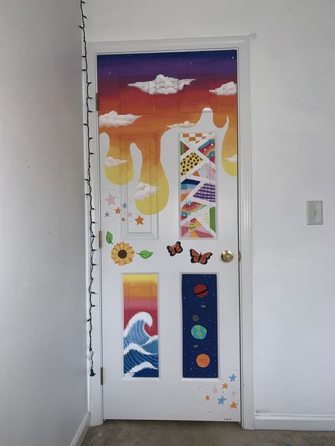 Door Painting Ideas Bedroom, Painting Ideas Bedroom, Door Painting Ideas, Painted Bedroom Doors, Bedroom Art Painting, Bedroom Door Decorations, Art Room Doors, Door Painting, Hippy Room